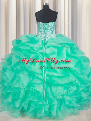 Apple Green Sweet 16 Dress Military Ball and Sweet 16 and Quinceanera and For with Beading and Ruffles and Pick Ups Sweetheart Sleeveless Lace Up