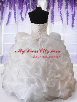 Dramatic Sweetheart Sleeveless Organza Quinceanera Dress Beading and Appliques and Pick Ups Lace Up