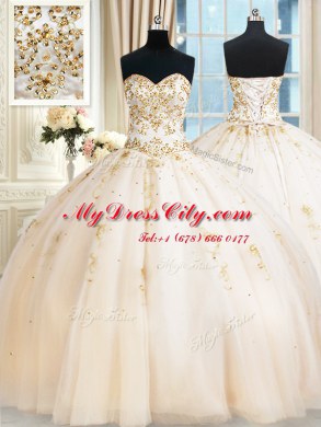 Floor Length Ball Gowns Sleeveless Champagne Sweet 16 Dresses Lace Up