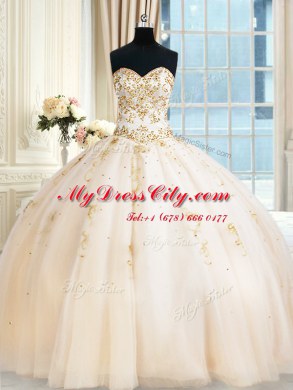 Floor Length Ball Gowns Sleeveless Champagne Sweet 16 Dresses Lace Up