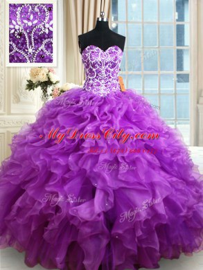 Floor Length Eggplant Purple Quinceanera Dress Sweetheart Sleeveless Lace Up