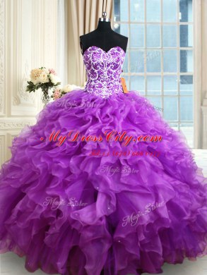 Floor Length Eggplant Purple Quinceanera Dress Sweetheart Sleeveless Lace Up