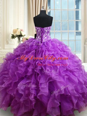 Floor Length Eggplant Purple Quinceanera Dress Sweetheart Sleeveless Lace Up