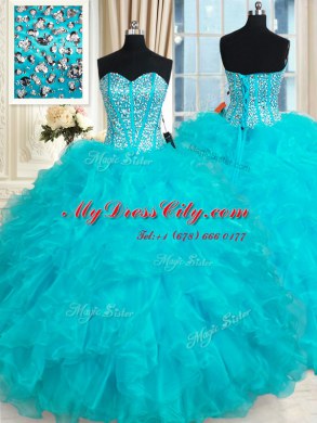 Beautiful Floor Length Aqua Blue Ball Gown Prom Dress Sweetheart Sleeveless Lace Up