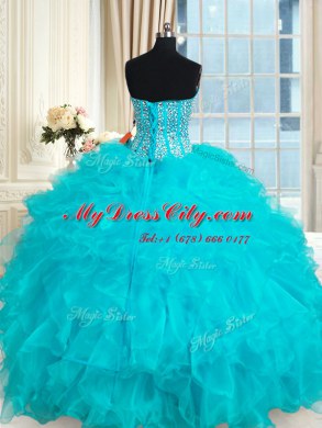 Beautiful Floor Length Aqua Blue Ball Gown Prom Dress Sweetheart Sleeveless Lace Up