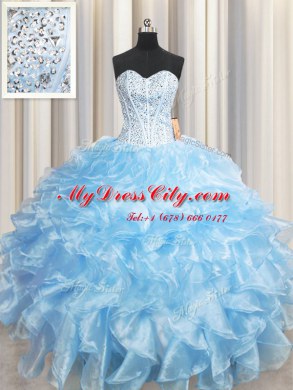 New Arrival Organza Sleeveless Floor Length Quinceanera Dresses and Beading and Ruffles