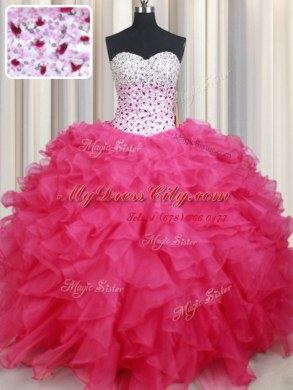 Dynamic Sweetheart Sleeveless Organza Quince Ball Gowns Beading and Ruffles Lace Up