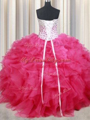 Dynamic Sweetheart Sleeveless Organza Quince Ball Gowns Beading and Ruffles Lace Up