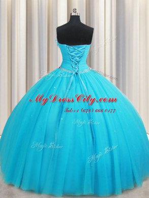 Ideal Floor Length Ball Gowns Sleeveless Aqua Blue Sweet 16 Dresses Lace Up