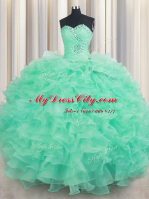 Sumptuous Sweetheart Sleeveless Organza Sweet 16 Dresses Beading and Ruffles Lace Up