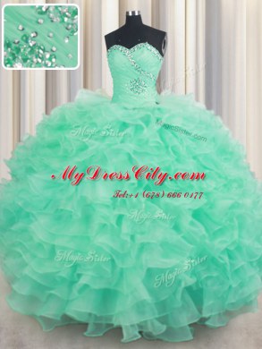 Sumptuous Sweetheart Sleeveless Organza Sweet 16 Dresses Beading and Ruffles Lace Up