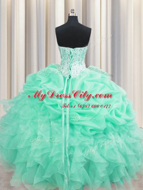 Fantastic Floor Length Apple Green Quinceanera Gown Organza Sleeveless Beading and Ruffles and Pick Ups