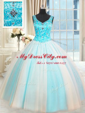 Discount Tulle Sleeveless Floor Length Quinceanera Dress and Beading