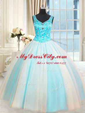 Discount Tulle Sleeveless Floor Length Quinceanera Dress and Beading