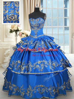 Blue Sleeveless Floor Length Beading and Embroidery and Ruffled Layers Lace Up Sweet 16 Dress