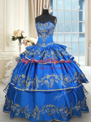 Blue Sleeveless Floor Length Beading and Embroidery and Ruffled Layers Lace Up Sweet 16 Dress