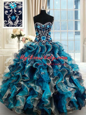 Fantastic Multi-color Vestidos de Quinceanera Military Ball and Sweet 16 and Quinceanera and For with Beading and Embroidery and Ruffles Sweetheart Sleeveless Brush Train Lace Up