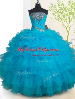 Attractive Organza Sleeveless Floor Length 15 Quinceanera Dress and Beading