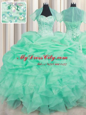 Organza Sleeveless Floor Length Sweet 16 Dresses and Beading and Ruffles and Pick Ups