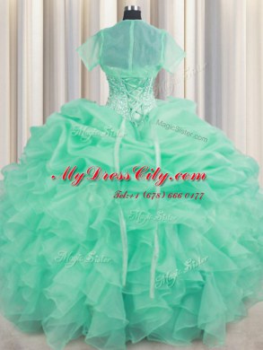 Organza Sleeveless Floor Length Sweet 16 Dresses and Beading and Ruffles and Pick Ups