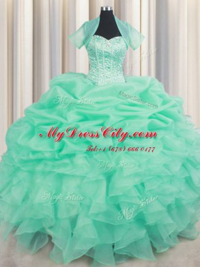 Organza Sleeveless Floor Length Sweet 16 Dresses and Beading and Ruffles and Pick Ups