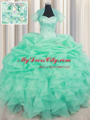 Organza Sleeveless Floor Length Sweet 16 Dresses and Beading and Ruffles and Pick Ups