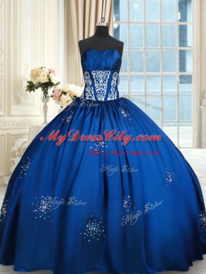 High End Floor Length Royal Blue Quinceanera Dress Taffeta Sleeveless Beading