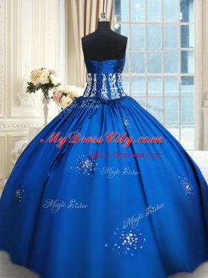 High End Floor Length Royal Blue Quinceanera Dress Taffeta Sleeveless Beading