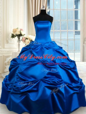 Colorful Pick Ups Floor Length Royal Blue Quinceanera Dresses Strapless Sleeveless Lace Up