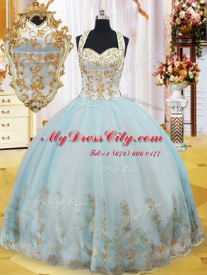 Halter Top Sleeveless Appliques Lace Up Vestidos de Quinceanera