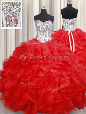 Sleeveless Beading and Ruffles Lace Up Sweet 16 Quinceanera Dress