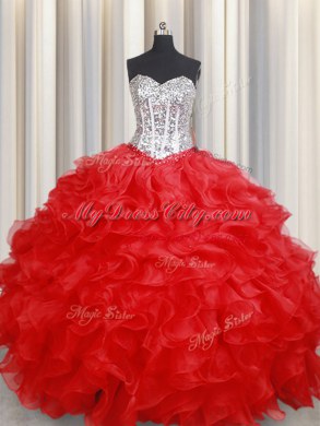 Sleeveless Beading and Ruffles Lace Up Sweet 16 Quinceanera Dress