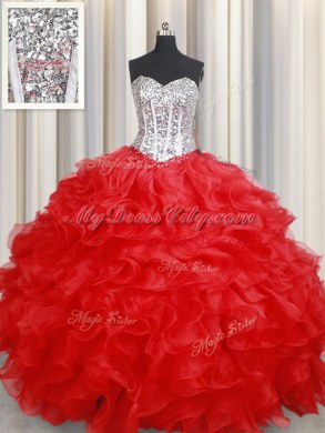 Sleeveless Beading and Ruffles Lace Up Sweet 16 Quinceanera Dress