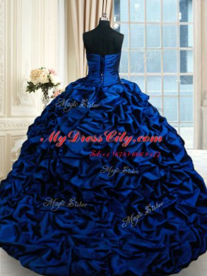 Extravagant Royal Blue Ball Gowns Appliques and Pick Ups Quinceanera Gowns Lace Up Taffeta Sleeveless