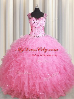 Straps Sleeveless Zipper Floor Length Beading and Ruffles Ball Gown Prom Dress