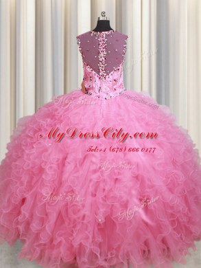 Straps Sleeveless Zipper Floor Length Beading and Ruffles Ball Gown Prom Dress