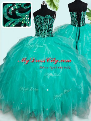 Sweetheart Sleeveless Organza Quinceanera Gowns Beading and Ruffles Lace Up