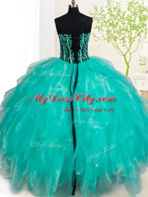 Sweetheart Sleeveless Organza Quinceanera Gowns Beading and Ruffles Lace Up