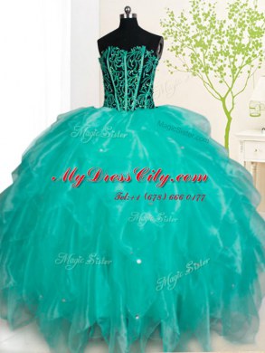 Sweetheart Sleeveless Organza Quinceanera Gowns Beading and Ruffles Lace Up