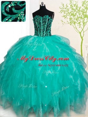 Sweetheart Sleeveless Organza Quinceanera Gowns Beading and Ruffles Lace Up