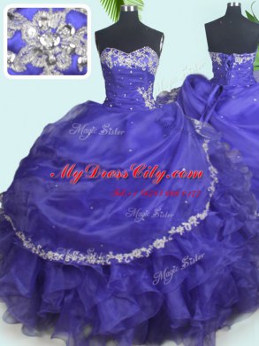 Beauteous Sweetheart Sleeveless Organza Quinceanera Dresses Beading and Appliques Lace Up