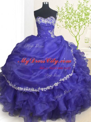 Beauteous Sweetheart Sleeveless Organza Quinceanera Dresses Beading and Appliques Lace Up