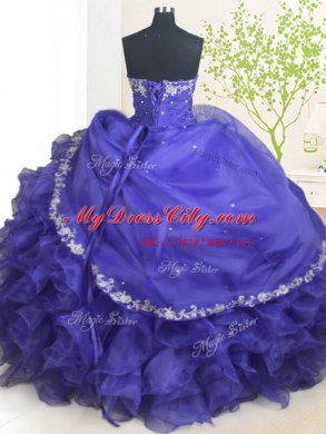 Beauteous Sweetheart Sleeveless Organza Quinceanera Dresses Beading and Appliques Lace Up