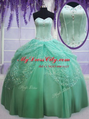 Simple Apple Green Ball Gowns Tulle Sweetheart Sleeveless Beading and Sequins Floor Length Lace Up Quinceanera Gowns