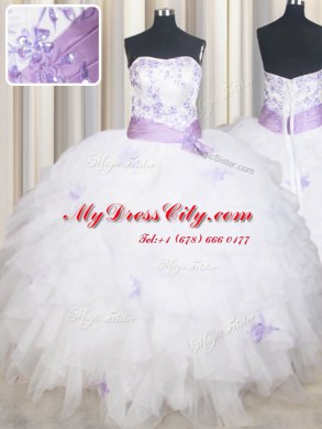 Admirable Beading and Ruffles and Belt Sweet 16 Dress White Lace Up Sleeveless Floor Length