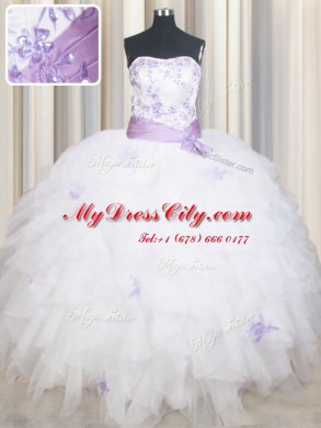 Admirable Beading and Ruffles and Belt Sweet 16 Dress White Lace Up Sleeveless Floor Length