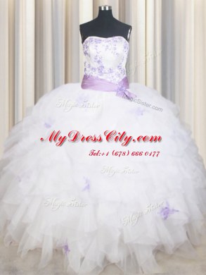 Admirable Beading and Ruffles and Belt Sweet 16 Dress White Lace Up Sleeveless Floor Length