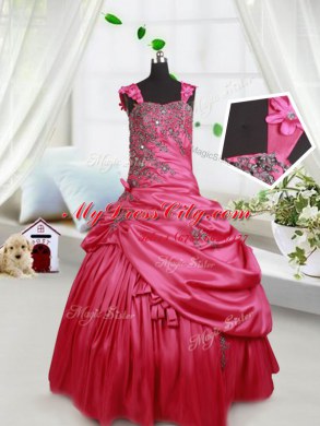 Straps Pick Ups Floor Length Ball Gowns Sleeveless Hot Pink Custom Made Pageant Dress Lace Up