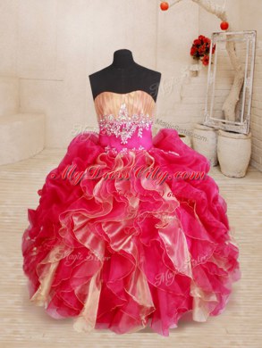 Red Sweetheart Lace Up Beading and Ruffles Child Pageant Dress Sleeveless