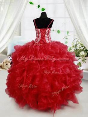 Elegant Floor Length Ball Gowns Sleeveless Red Teens Party Dress Lace Up